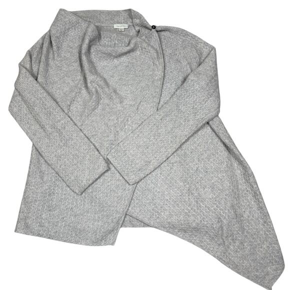 Garnet Hill Womens Size M Gray Cardigan Drape Front Button Cashmere - Picture 1 of 13